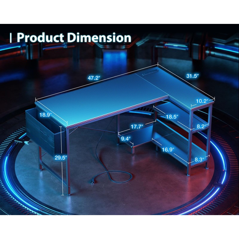 ODK 48 Inch Small L Shaped Gaming Computer Desk with