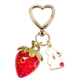 Agromusk Cute Strawberry Keychain,Bag Charms,Kawaii Heart Flower Daisy Key chains Accessories Decor for Girls Purse Gift (Bunny Clear Red)