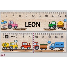Holz Lineal 20cm - Traktoren - Schulanfang Geschenk Traktor Lineale mit Name I Bauernhof Trecker Geschenke Schulkind Geschenkidee Einschulung I Schulanfänger I Schulbeginn - 20 cm - Holz