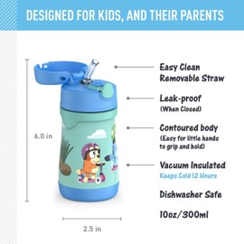 Thermos Baby 10 oz. Stainless Steel Bottle with pop-up straw, Bluey