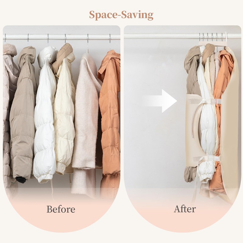 PAVSTINE Hanging Wardrobe Organiser with Compression, Space Saving, Pink