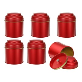 uxcell 6 Pcs Tea Tins Canister with Airtight Double Lids, 8 oz Small Round Tin Can Box, Kitchen Canister Containers for Loose Tea Coffee Candy Spices, Red