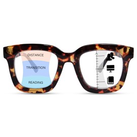 OPTOFENDY Progressive Multifocal Reading Glasses for Women, Oversized Square Blue Light Computer Readers with Spring Hinge, Tortoise 2.0