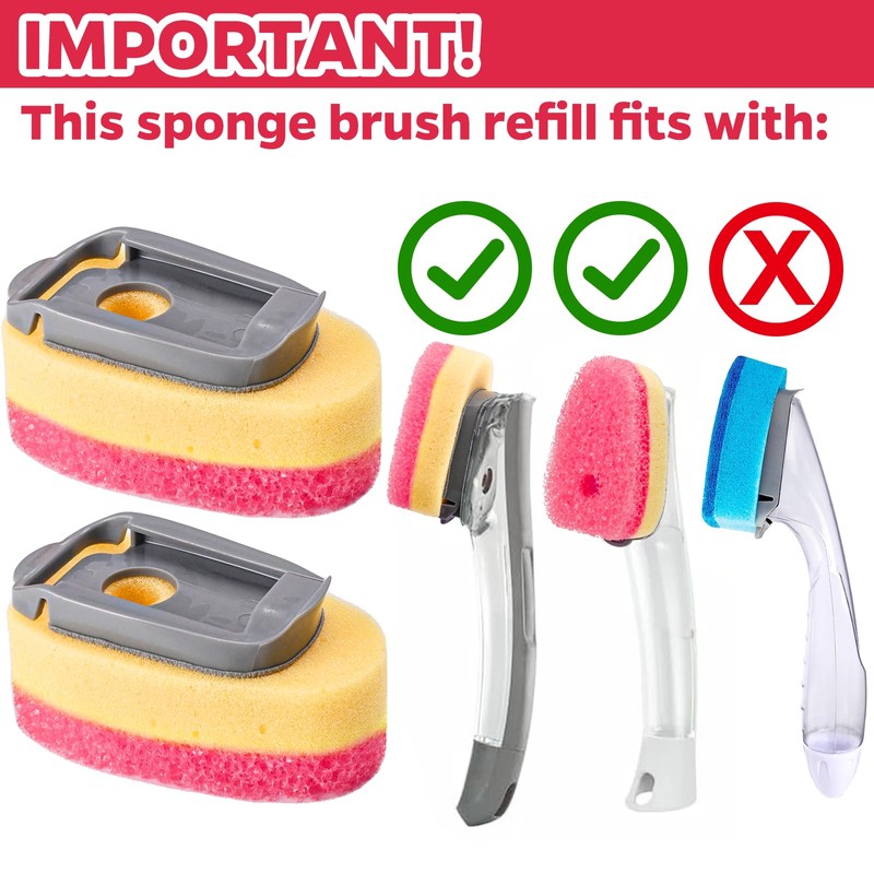 10 Pack Sponge Dishwand Brush Refills for Scotch-Brite Dishwand (Pink)