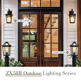 zeyu 13 Inch Outdoor Post Light Fixture, Modern Exterior Pole Light for Garden Patio, Die-Cast Aluminum with Water Ripple Glass, Black Finish, ZX58P-SW BK