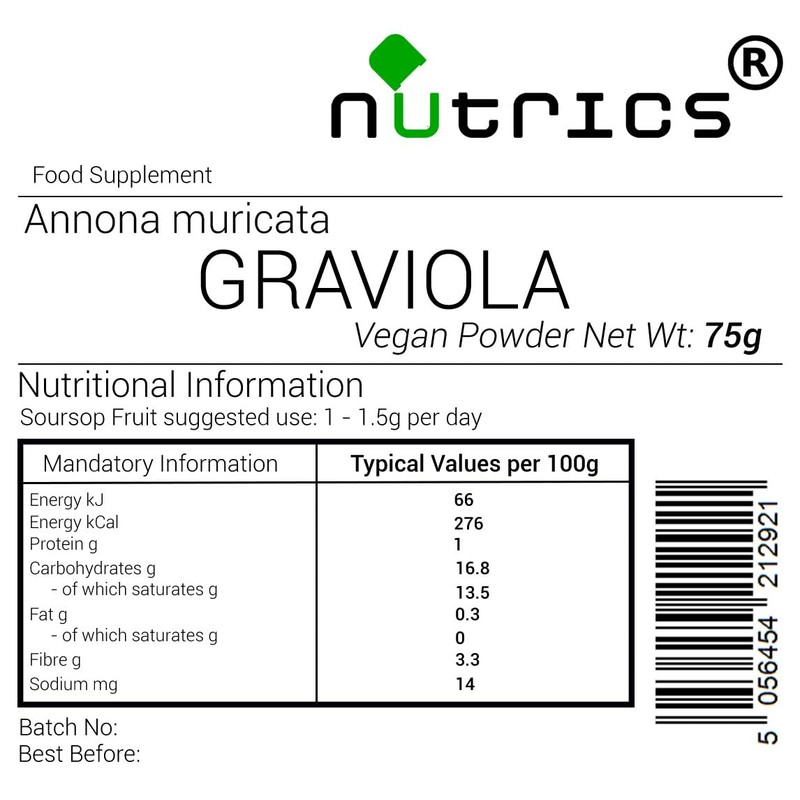 Nutrics® GRAVIOLA Fruit 75g Powder Soursop Annona muricata Suitable for