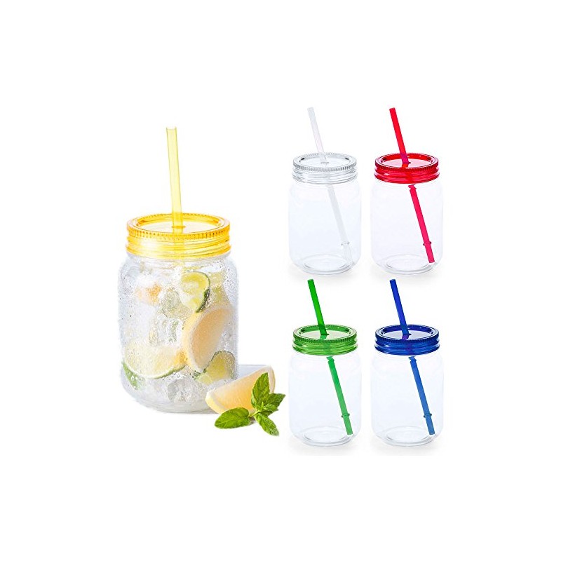 eBuyGB Pack of 2 Mason Jam Jars, BPA-Free Plastic, 600