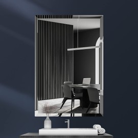 TITAMEG 20x30 Inch Frameless Wall Mirror with 1" Beveled Edge, Frameless Rectangle Mirror for Bathroom, Vanity, Living Room