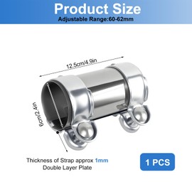 Exhaust Clamp, Diameter 60 mm x 125 mm Exhaust Pipe Connector Double Clamp Stainless Steel Exhaust Clamp Universal Exhaust Pipe Clamp Exhaust Pipe Connector for Exhaust Pipe Car