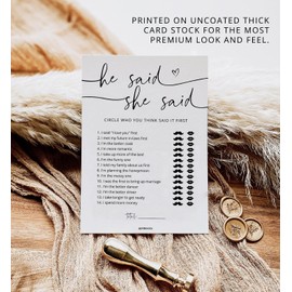 GardenCity Bridal Shower Games, He Said She Said Bridal Shower Game for 50 Guests, 50 Cards, MInimalist