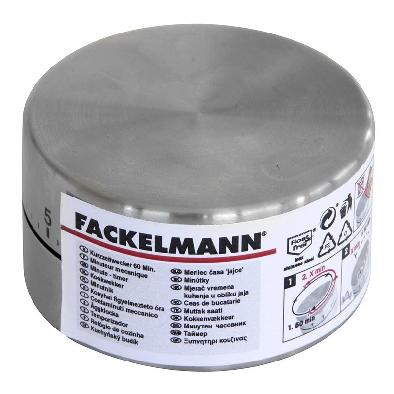 Fackelmann Kitchen Timer, Magnetic, 60 Min Duration, Stainless Steel, 6.2x3.5x6.2cm,