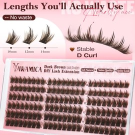 Yawamica Extensiones de pestañas de manga marrón, pestañas de anime con punta fina, pestañas individuales de hada marrón oscuro natural, rizo D establ