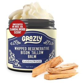 Grazly Whipped Bison Tallow Balm w/Manuka Honey, Jojoba, Sandalwood - Grass-Fed & Finished Organic Tallow Face Moisturizer - Face & Body Cream for Acne-Prone Skin - Nourishing Skincare (2.5 oz)