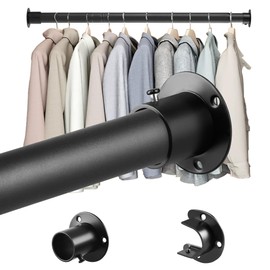 Closet Rods for Hanging Clothes, 1.3 Inch Diameter Heavy Duty Closet Rod 17-64 Inches Adjustable Clothes Hanging Rod Matte Black Closet Poles for Wardrobes, Bathroom, Windows