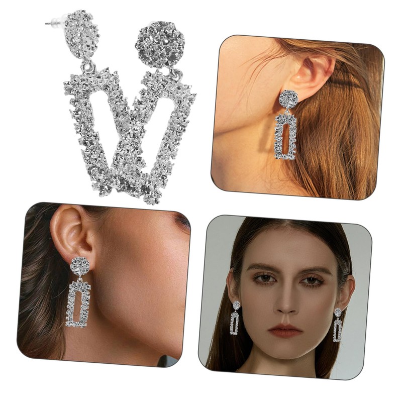 Beavorty Geometric Rectangle Earrings Women Chunky Textured Dangle Earrings Fashion