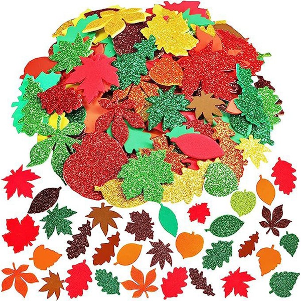 Autumn Foam Stickers - 100Pcs Autumn Leaves Decorations Fall Leaf