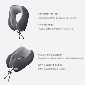 urnexttour Neck Pillow for Travel Memory Foam Design Models Pillows with Zero Eye Pressure 3D Eye Mask and Compact Bag Traveling Essentials Plane Car Flight Rest Sleeping Use Adult, Dark Gray