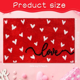Hallswl Valentine's Day Red Bathroom Rugs,White Heart and Love Tufted Soft Absorbent Bath Rug Non Slip Washable Bathroom Mat for Valentine Home Kitchen Decor Indoor Bath Mat,20x32 Inch