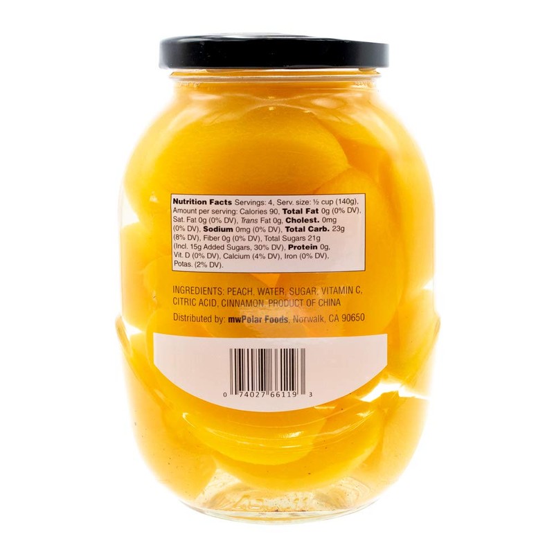 MW Polar Peach Slices in Cinnamon Infused Syrup, glass jar