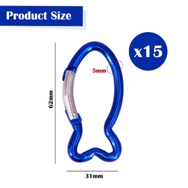MAXQUU 15 Pieces Of Fish-Shaped Carabiner, Aluminum Carabiner, Item Hanging Tools, Water Bottle Fixing Buckle, Backpack Accessories.