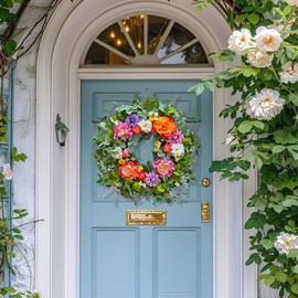Spring Wreaths for Front Door 26 Inch Spring Wreath with Peony, Dahlia, and Rose, Spring Door Wreath for Outdoor or Indoor Spring and Summer Door Wreath for Front Door Outside