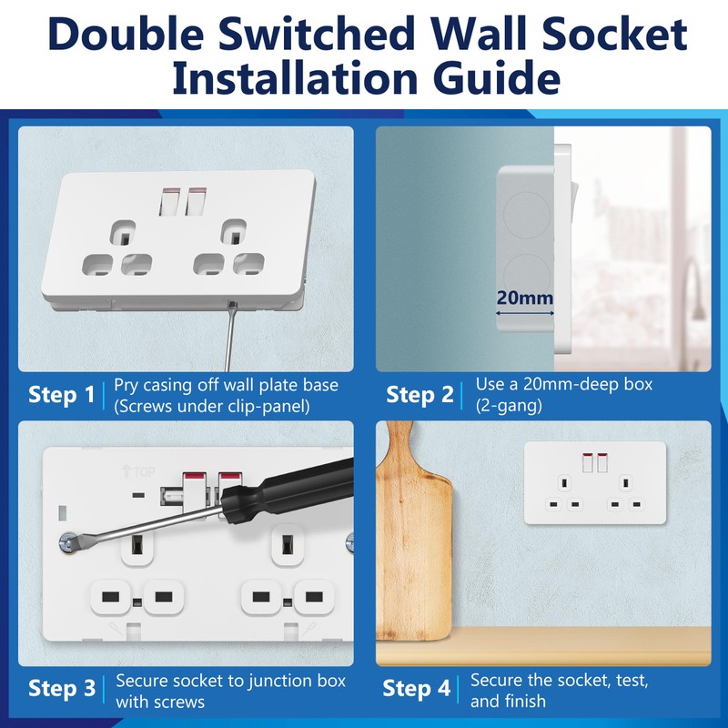 LIDER 2-Gang Switched 13A Socket, 13 Amp Plug Socket with