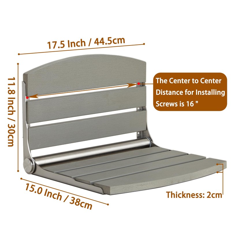 17.5" Folding Shower Seat Wall Mounted,Foldable Shower Bench,Fold Down Shower