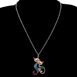 BONSNY Valentine's Day Enamel Rhinestone Couples lover Cat Necklaces Pendant for Women Jewelry
