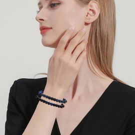 FFWTPY 8 mm Natural Stone Bracelet for Men and Women, Adjustable Chakra Bead Bracelet, Tiger's Eye Volcanic Stone Bracelet, Jewellery Set, Gift for Family, Friends, Birthday, Natural stone, lava stone