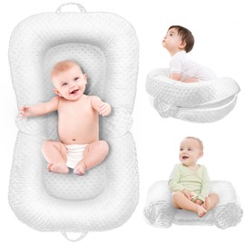 3-in-1 Baby Lounger&Baby Seat&Tummy Time Mat, Infant Lounger for Newborn 0-24 Months, Double Side Fabric with Velvet and 3D beanbag Velour, Foldable and Portable Baby Chair for Home and Travel
