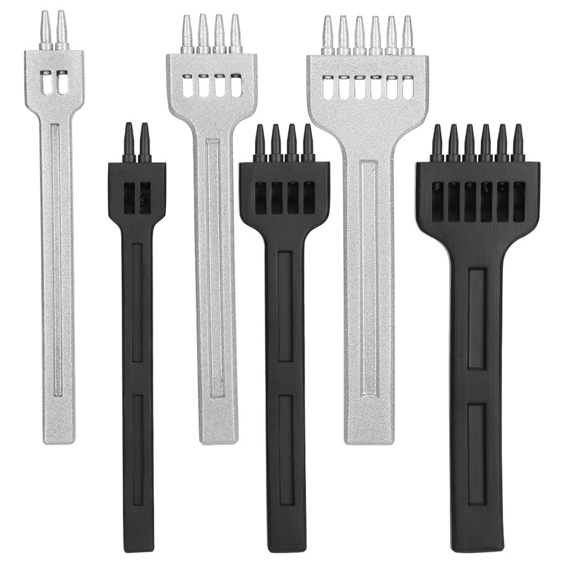 6Pcs Prong Chisel Round Hole DIY Leather Punch Tool HighCarbon