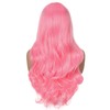 PORSMEER Wig Long PInk Curly Wavy Wigs for Women Ladies