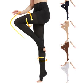 MGANG Medical Compression Pantyhose for Women & Men, 15-20mmHg Graduated Compression Support Tights, Open Toe, Opaque Waist High Compression Stockings for Edema, Varicose Veins, Flight, DVT, Black 4XL