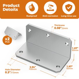 Wuno Shop 2 Pcs 4 Inch Corner Braces for Wood, 90 Degree Angle Iron with Holes, Metal L Right Angle Bracket, Heavy Duty Bracing Brackets for Wood Furniture Frame Fence