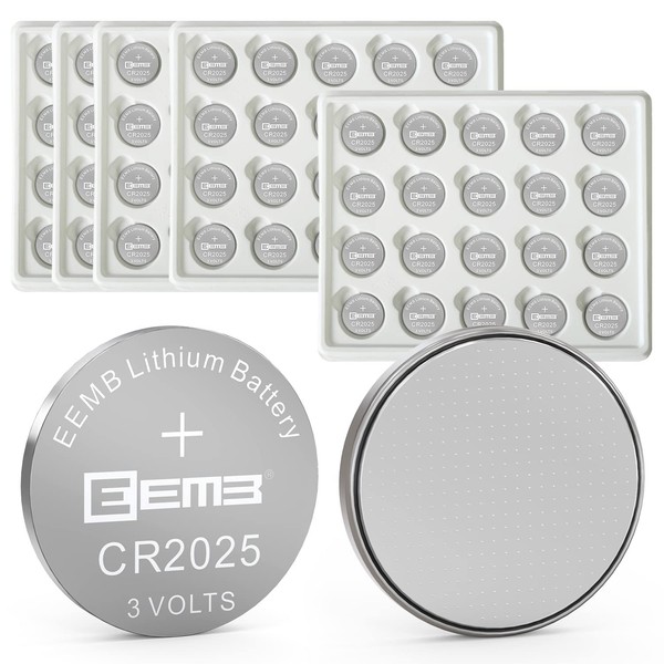 EEMB 100 Pack CR2025 Battery 3V Lithium Battery Button Coin Cell Batteries 2025 Battery for Key FOBs, calculators, Coin counters, Watches, Heart Rate Monitors, Glucose Monitors and More