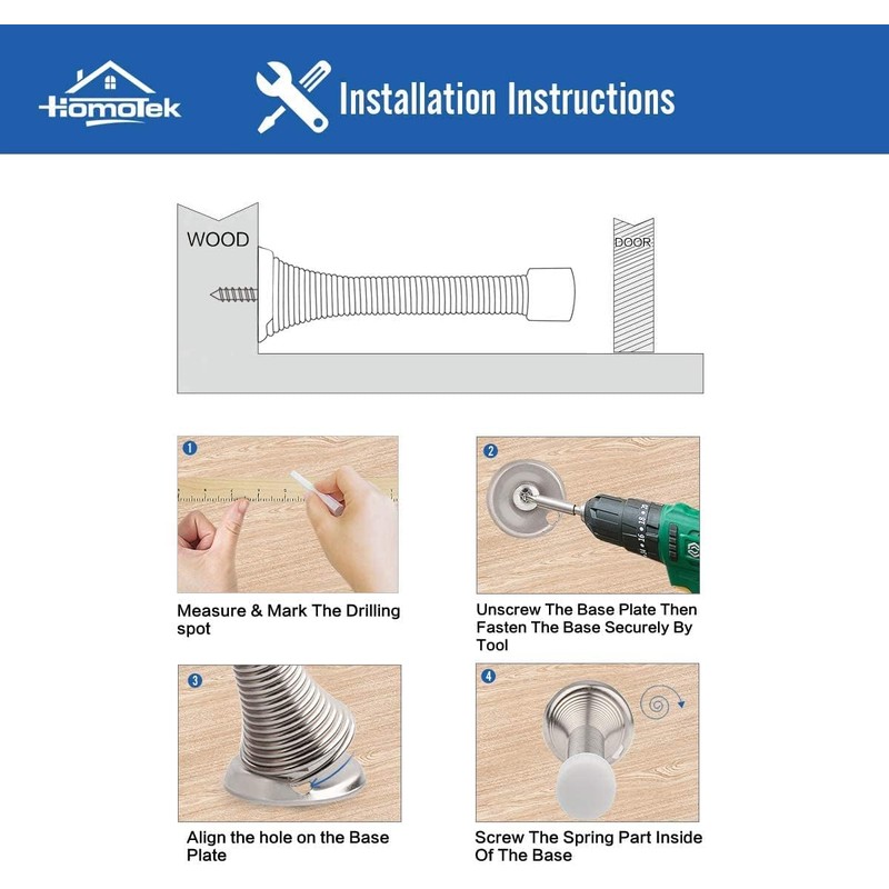 Satin Nickel Spring Door Stopper with Rubber Bumper – Wall