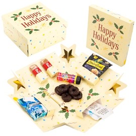 Explosion Gift Box with Treats – Premium Surprise Snack Box with Donuts, Cookies, Chips & More – Blank Design for Any Occasion – Party, Celebration, or Just Because Gift (Happy Holidays)