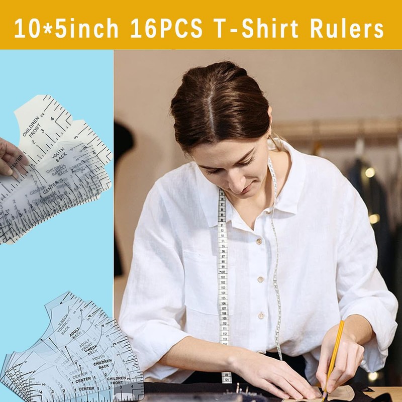 Onlvmyur 16 Pieces T-Shirt Ruler Plastics T-Shirt Alignment Ruler DIY