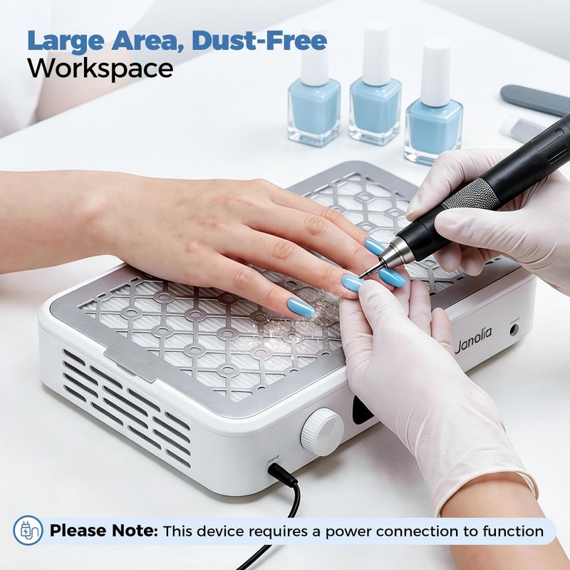 Janolia Nail Dust Collector Dual-Turbine, Professional Manicure Dust Extractor with