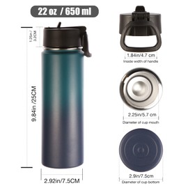 Volhoply 22 oz Insulated Water Bottles with Straw Lid, Stainless Steel Sports Bottle with Handle, Double Walled Vacuum Metal Travel Water Thermos with Wide Mouth,Reusable Water Flask(Dark Night,1 Set)