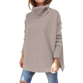 EFAN Women's Turtleneck Oversized Chunky Sweaters Fall Outfits Clothes Trendy Fashion Long Knit Pullover Winter Tunic Tops Light Apricot Medium