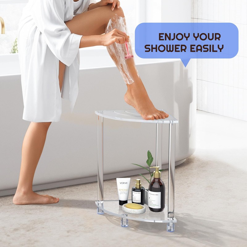 Cilinta Corner Shower Stool, Clear Acrylic Shower Bench for Shaving