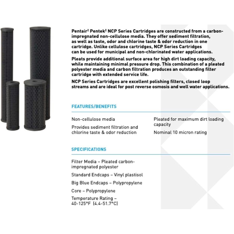Pentair Pentek NCP-20 Carbon Water Filter, 20-Inch, Whole House Non-Cellulose