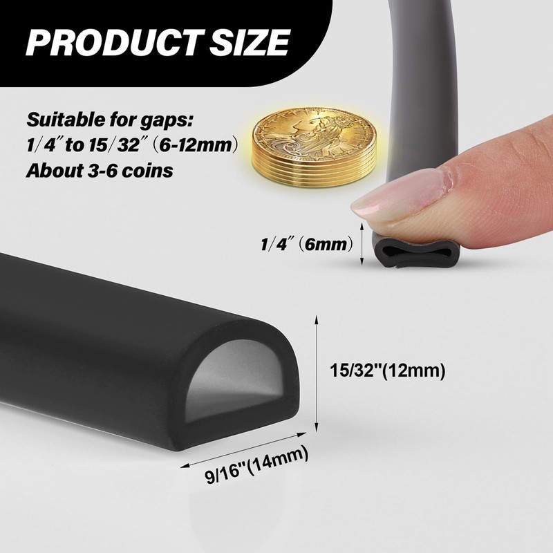 Silicone Weather Stripping Door Seal, 20FT Self Adhesive D-Shaped Car