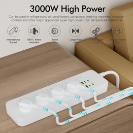 Power Board 3250W with Individual Switch,10-in-1 Power Strip with 4 AC Outlets, 6USB Ports(4 USB C) Surge Protector Powerboard, 2.9M Extension Cord Power Strip,Wall Mount for Home Office (Black)