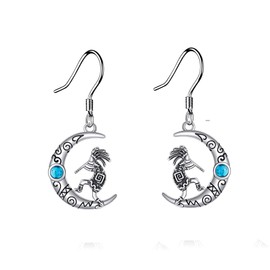 CUPENDA Moon Kokopelli Earrings Sterling Silver Turquoise Southwestern Kokopelli Dangle Drop Earrings Native American Jewelry for Women