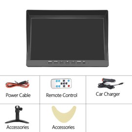 Hikity 10 Inch Small Monitor Screen Video Displays Quad Split HD Screen, 4 Channels RCA Video Inputs for Car Backup Camera & Home Surveillance Security System + Headrest Mounting Bracket & Dash Stand