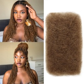 Afro Kinkys Bulk Human Hair,18 Inch 50g/Pack Afro Kinky-Curly Human Hair Bulk for Mini Twist,4C Auburn Brown Bulk Human Braiding Hair For Micro,Crochet,Repair, Dreadlocks,Locs Extensions #30