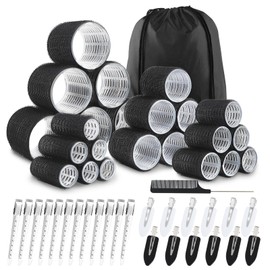 JOISHOP 50pcs Hair Rollers with Clips, Jumbo Large Medium Small Velcro Rollers for Hair Volume Big Hair Curlers Rollers for Long Medium Short Hair DIY Hairdressing (Black)