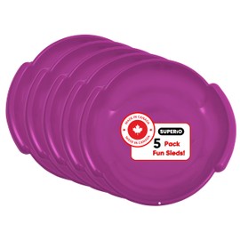 Superio Round Snow Saucer Sled- 24" Plastic Disc Sled for Kids and Adults- Heavy Duty Sled with Handles for Downhill Sledding, Winter Outdoor Sports (Fuchsia, 5 Pack)